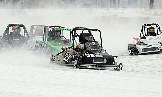 The new Outlaw 600 sleds were a unique spectacle at the Canadian Power Toboggan Championships’ season opener in December 2011. Darryl Gershman photo - CPTC