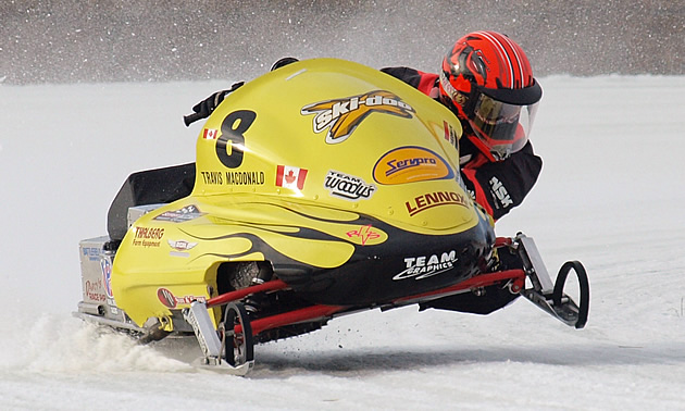 In December 2011, Travis MacDonald of MPH Racing competed at the 2012 season opener for the Canadian Power Toboggan Championships in Beausejour, Manitoba. Darryl Gershman photo - CPTC
